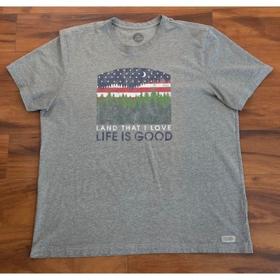 Life is Good Mens XXL Crusher Tee Gray Land That I Love Patriotic Forest Graphic