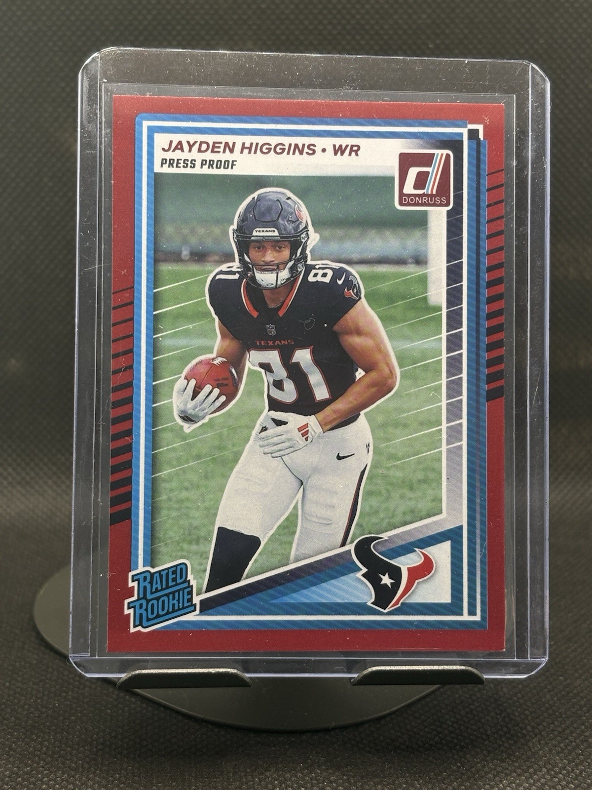 2025 Donruss Jayden Higgins Rated Rookie Press Proof Red RC #334 Texans