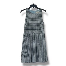 Loft Sleeveless Fit And Flare Blue Black Lined Pleated Dress Size Small