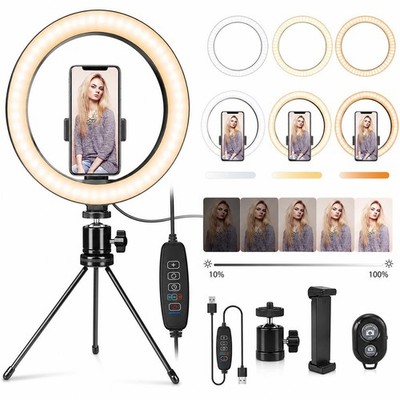 10 Zoll LED Ringlicht mit Stativ Ständer & Handyhalter - Dimmbar USB Fernbedienung