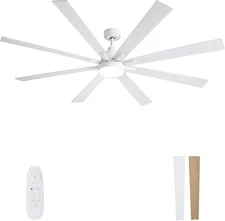 Large Ceiling Fans with Lights and Remote - 72 Inch White Ceiling Fan with Light