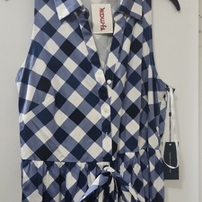 Tommy Hilfiger Women's Blue/White Check Collared Sleeveless Button Dress 10