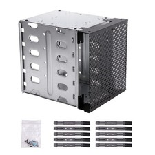 Stainless Steel Hard Drive Cage, 5.25" to 5x 3.5" SAS SATA HDD Cage for Compu...