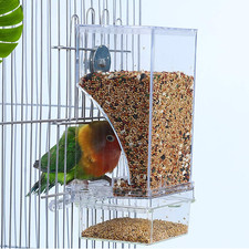 No Mess Bird Cage Feeder Automatic Parrot Seed Feeders with Perch Acrylic Tra...