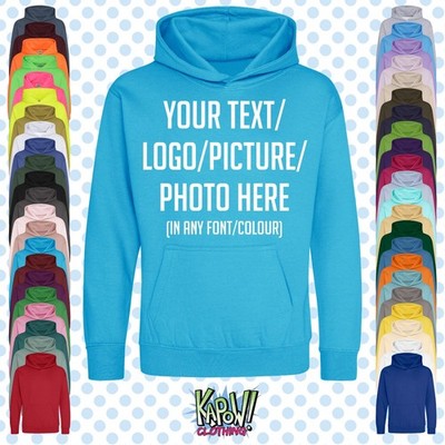 Individuell personalisierter Baby/Kinder/Kinder HOODIE 0-15 Jahre Name Text Logo lustiges Geschenk