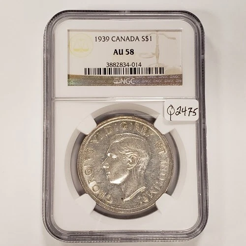 1939 $1 Canada Silver Dollar .6 oz ASW - NGC AU 58 - SKU-Q2475