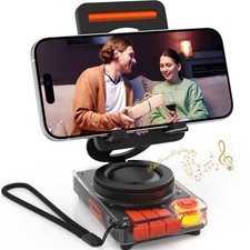 Cell Phone Stand with Wireless Bluetooth 5.4 Speaker, Portable Speaker Black