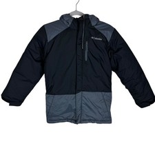 Columbia Jacket Boys Medium Black Gray Nylon Pockets Long Sleeve Full Zip Hooded