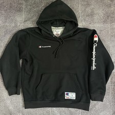 Men's Supreme X Champion FW16 Black Hoodie Spell Out Pullover Sweatshirt Sz L