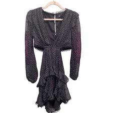 ASOS DESIGN Polka Dot Cut Out Mini Dress Black White Ruffle Long Sleeve US 6
