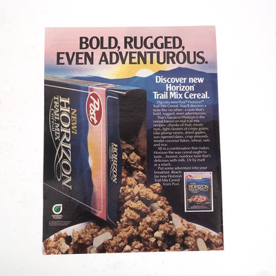 1986 Horizon Trail Mix Cereal Post Yuppie Vintage Print Ad