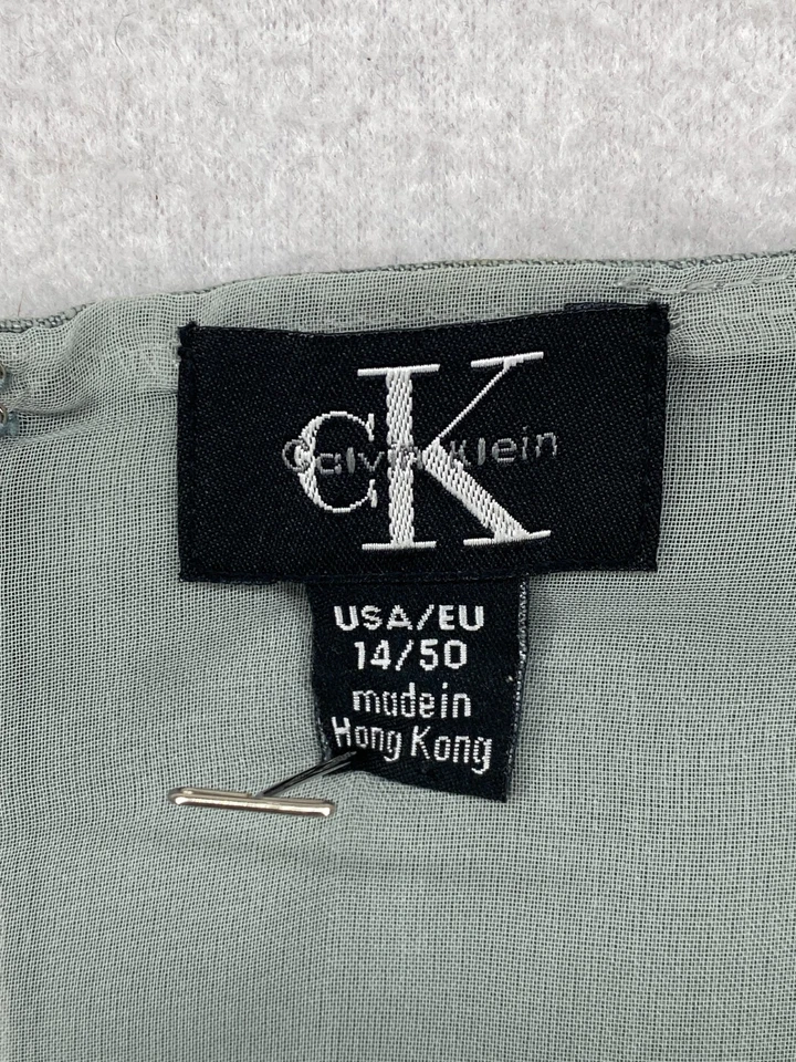 Vtg CALVIN KLEIN CK Y2K Dress 14 100% Linen Sleeveless Slit Back Zip Lined Blue - Image 4 of 4