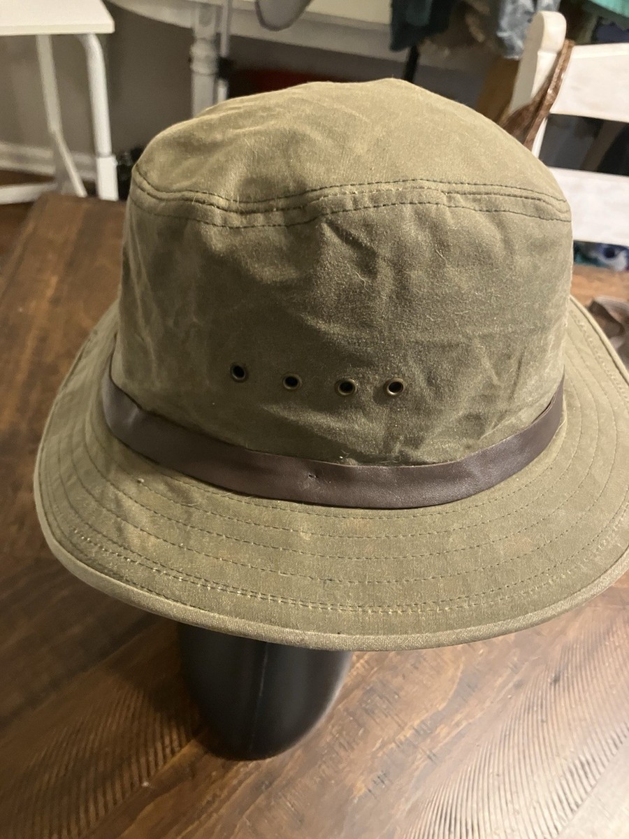 CC Filson Hat Men's L Tin Cloth Packer Otter Green Canvas Leather