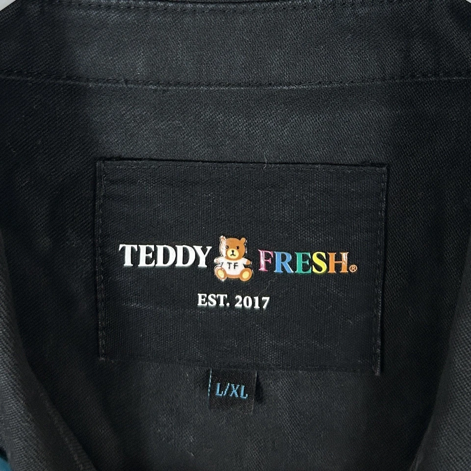 Camisa Teddy Fresh Para Hombres L/XL Manga Corta Abotonada Años 90 Y2k Estrás Algodón Top Foto 3 de 4