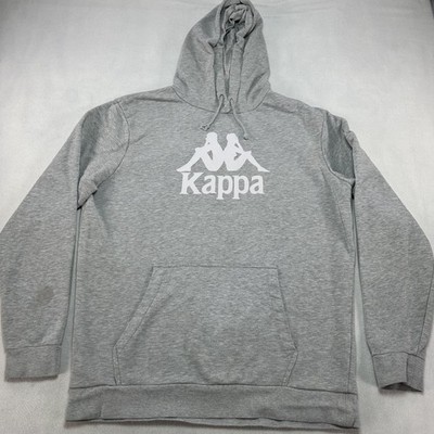 Kappa Hoodie Sweatshirt Mens XL Gray Graphic Fleece Pullover Kangaroo Pocket