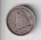 1945 CANADA KING GEORGE VI BLUENOSE SCHOONER DIME .10¢ .800 SILVER COIN