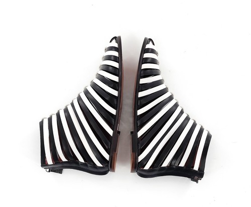 MISSONI NWOB $848 Strappy Black White Leather Flat Sandals Zip Size 36 5.5 - Picture 6 of 9