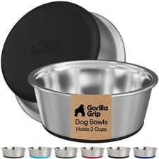 GORILLA GRIP Dog Bowls Food Grade Stainless Steel Set of 2 2 Cup Black 304