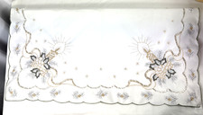 Small Square Tablecloth White Cut Work Gold Embroidery 34"