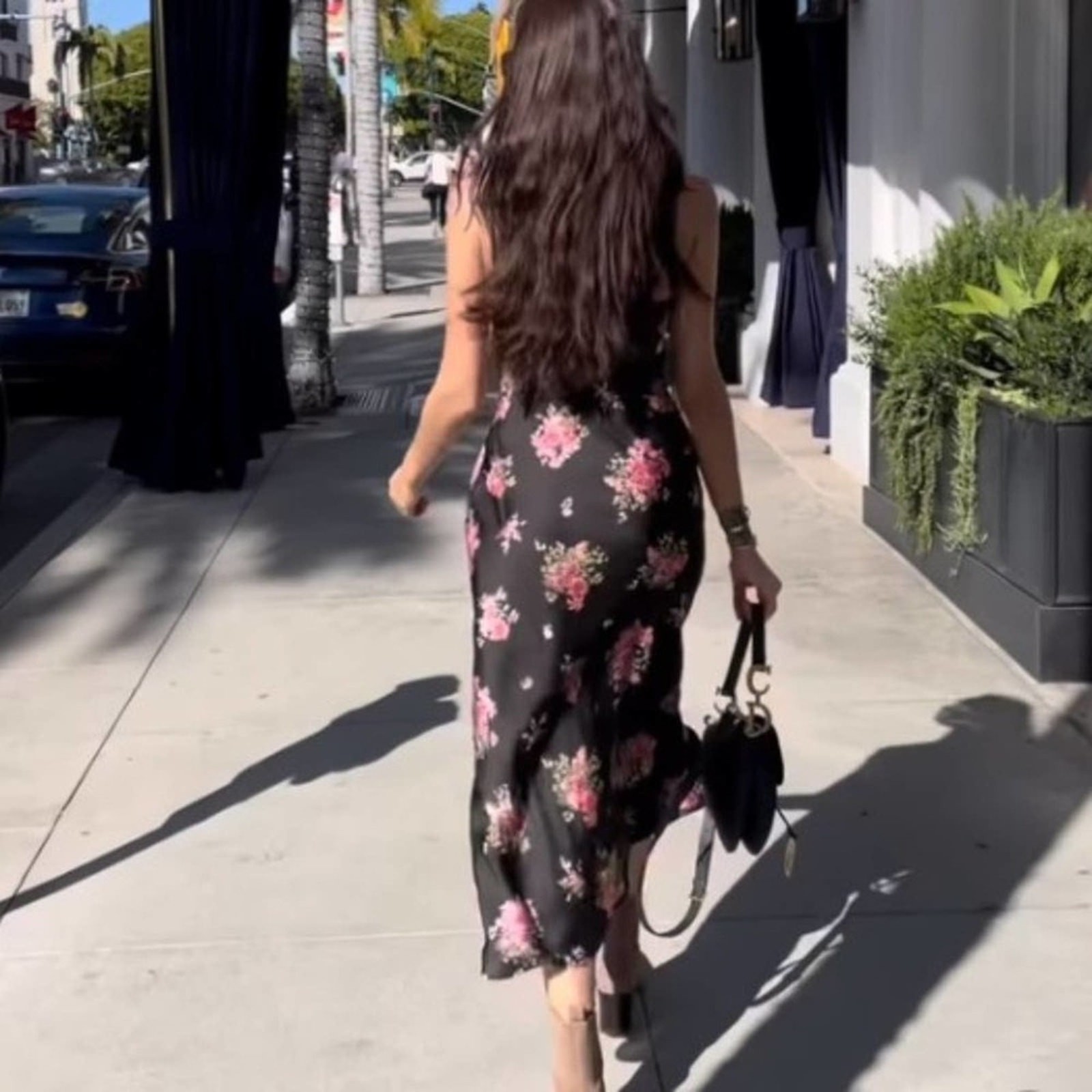 Zara Black Floral Satin Effect Midi / Maxi Slip Dress Spaghetti Straps Large thumbnail 2