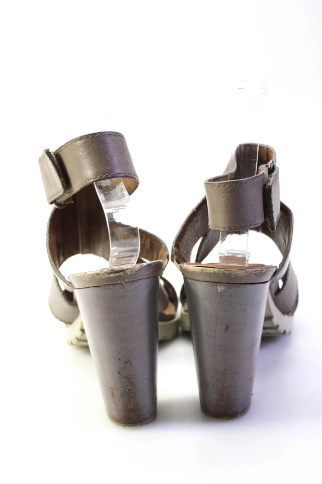 Saks Fifth Avenue Womens Block Heel Ankle Strap Sandals Brown Leather Size 9M - Image 3 of 4