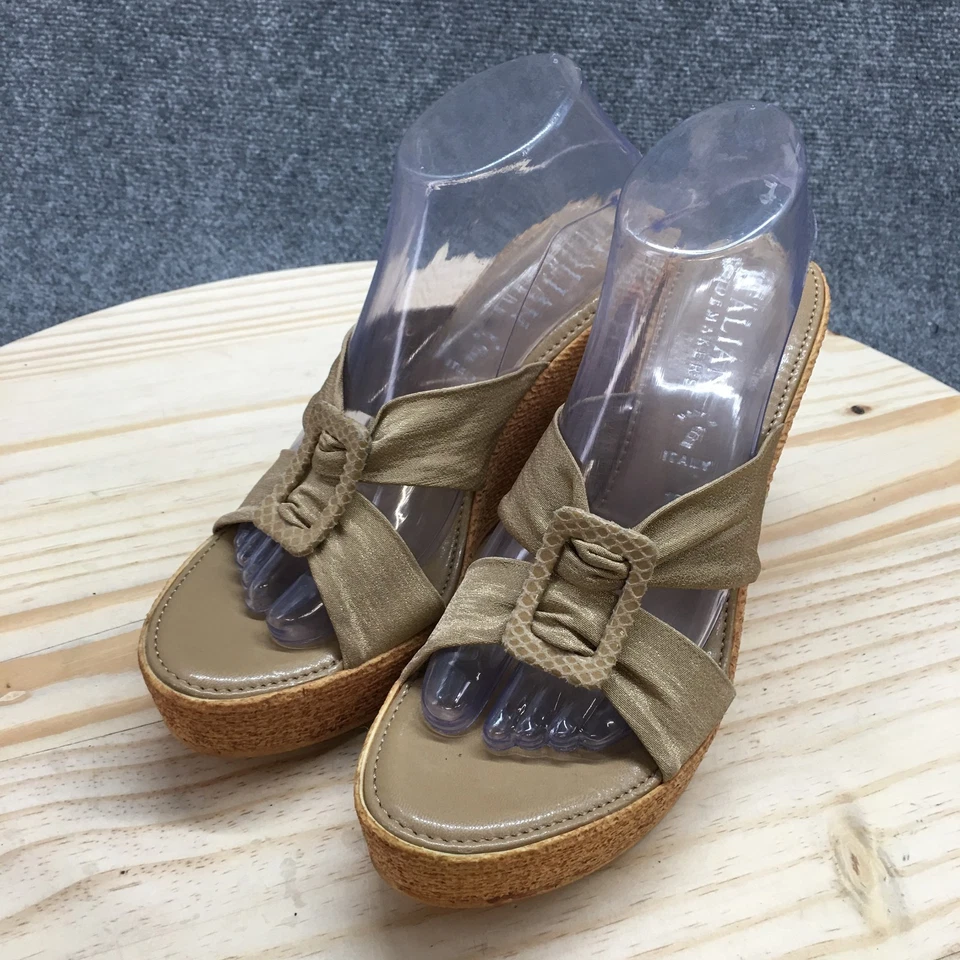 Italian Shoemakers Sandals Womens 10 Platform Mule Brown Open Toe Wedge Heels - Image 3 of 4