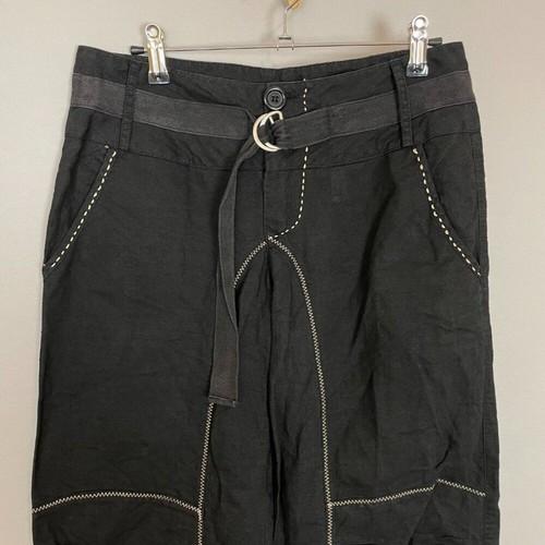 Pantalones Negros Lino Algodón Hebilla Cintura Talla 2 Tiro Bajo Recortado Patinador Informal - Imagen 13 de 13