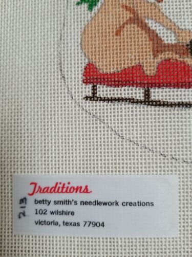 Needlepoint Canvas Betty Smith Sledding Reindeer Handpainted Christmas Stocking - Picture 3 of 5