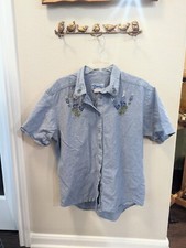 Vintage Bluebonnet Embroidered Denim Shirt Size Large
