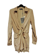 Missguided Wrap Front Satin Playsuit Taupe Size UK 6 DH102 AA 18