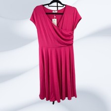 MissKY Womens Pink Faux Wrap V-Neck Short Sleeve Knee A-Line Swing Dress Size L
