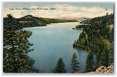 1954 Lake Coeuer d'Alene From Wolf Lodge Bay Coeuer d'Alene Idaho ID Postcard
