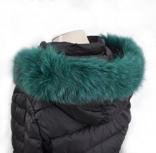 ALTRA Vera vera pelliccia di volpe bordo collo per cappotto giacca cappuccio CODA PELLICCIA verde 70 cm