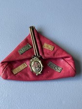 Firenze Fiocchi Brown Red  Gold Italian Leather Triangle Coin Change Purse /VTG