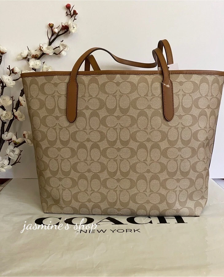 Sella nuova con etichette Coach City Tote in tela firmata 5696 LT cachi LT