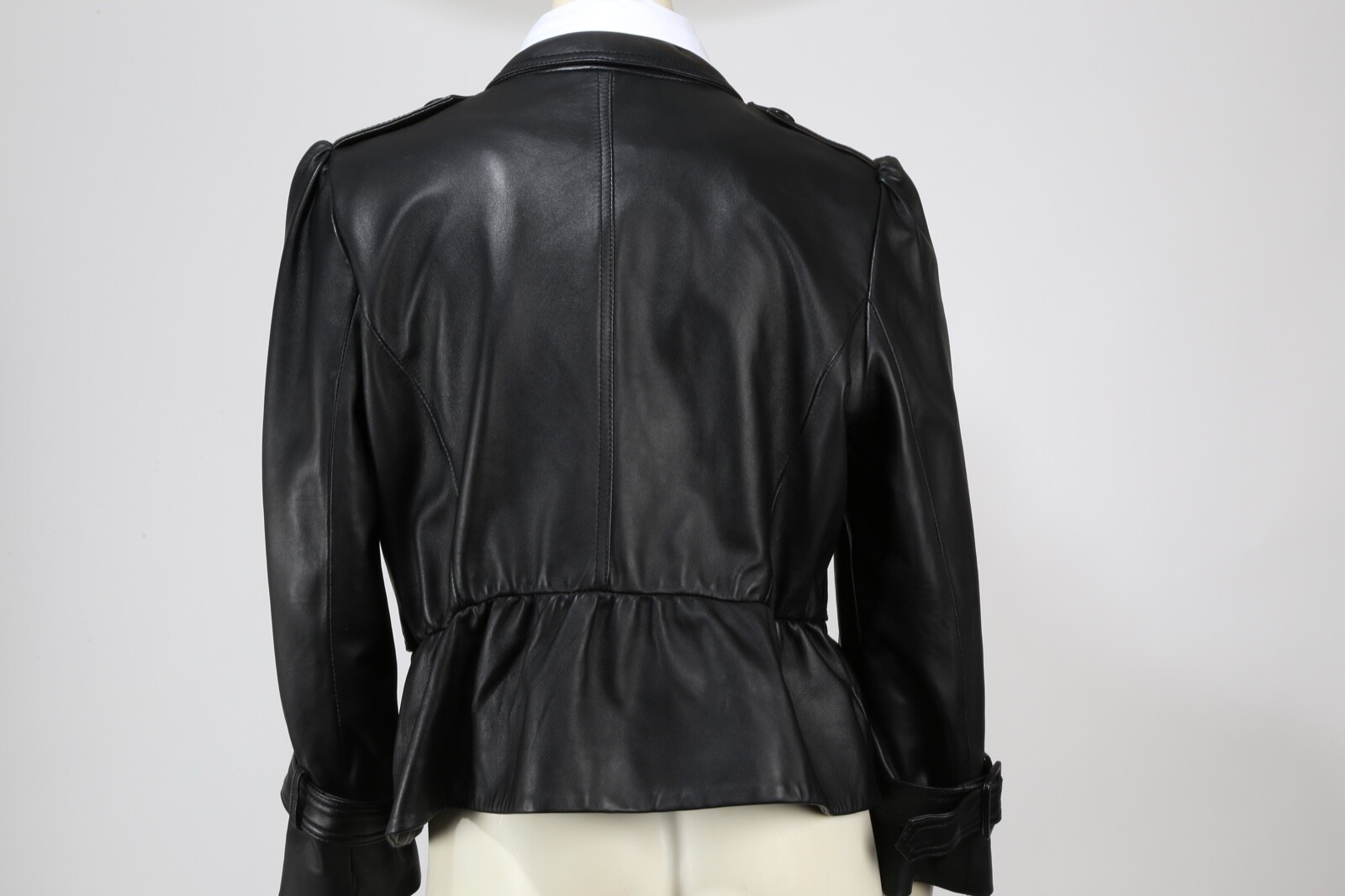 Black Leather Button Down White Collared Short Pe… - image 8