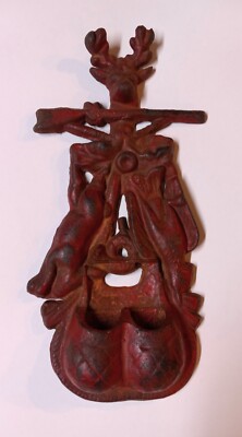 Cast Iron Hunting Theme Red Wall Hanger/Match Holder