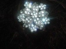 VINTAGE SILVER WHITE RHINESTONE FLORAL SLIDE HAIR COMB