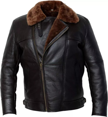 Black RAF Aviator Men's B4 Sheepskin Real Shearling Leather Flight Bomber Jacket
