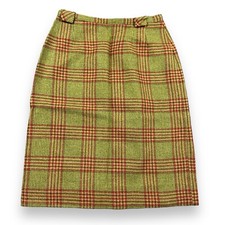 Vtg ILGWU Golden Mustard Red Green Plaid Windowpane Wool Pencil Skirt 25  W