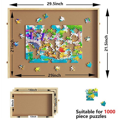 1000Pcs Puzzle Board w/4 Puzzles Sorting Storage Tray Box Wooden Desktop Jigsaw - Picture 2 of 19