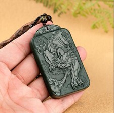 Certified Natural Dark Green HeTian Nephrite Jade PiXiu Pendant Necklace