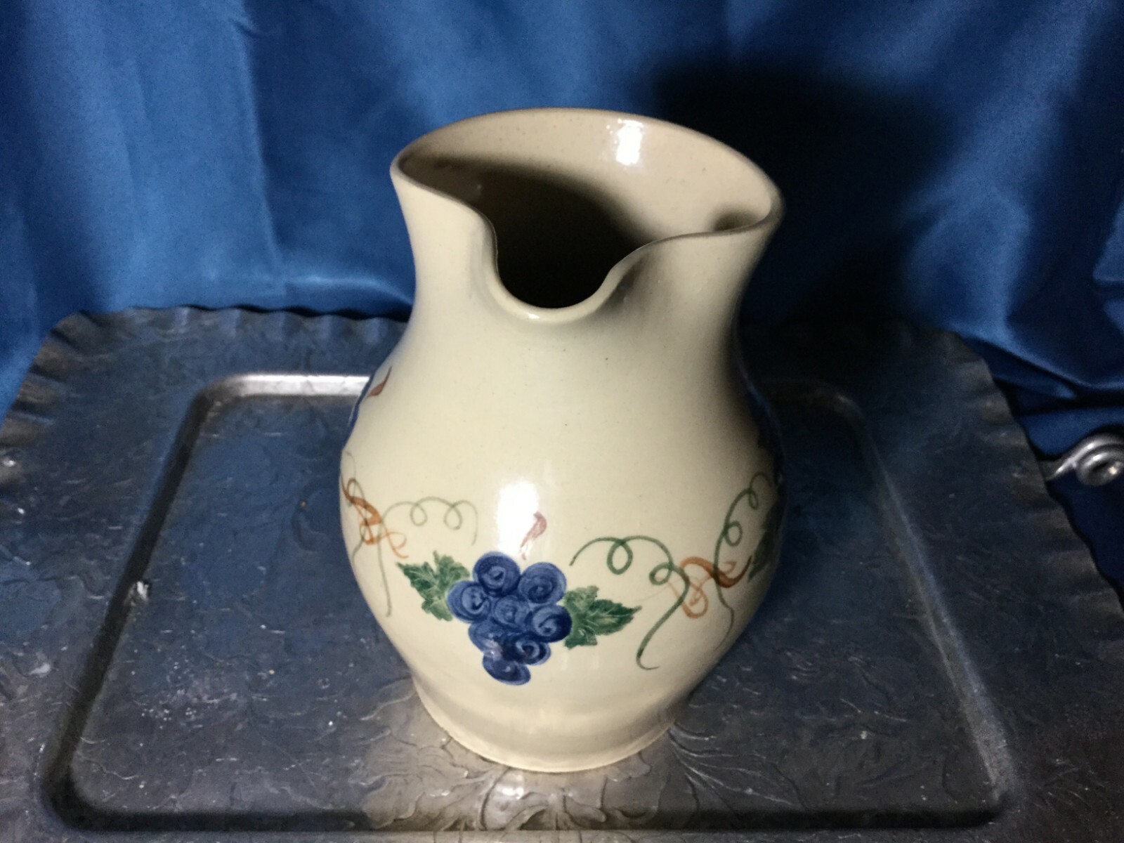 Strawtown pottery Indiana Pitcher stoneware grapes pattern eBay