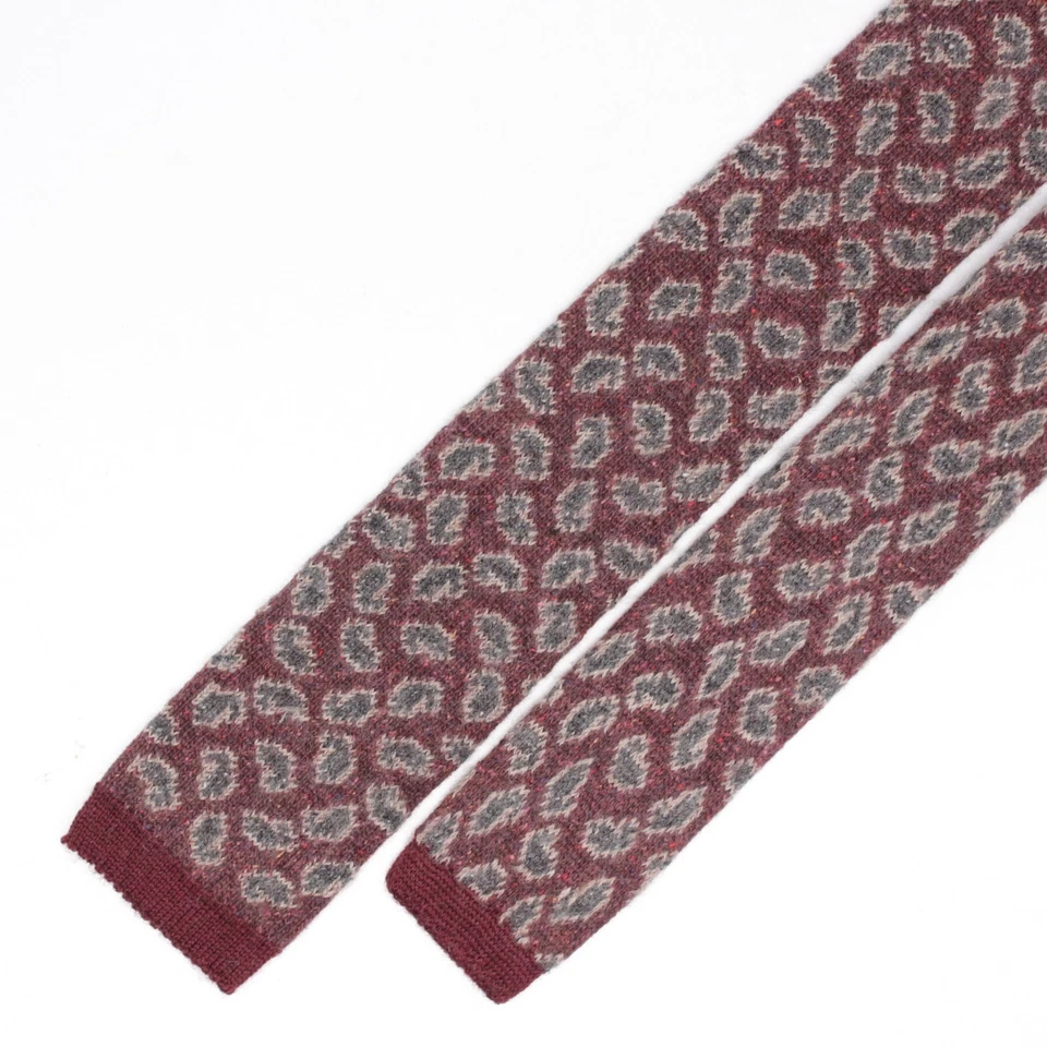 Corbata cuadrada Gladson para hombre tejida lana mezcla seda gris borgoña cachemira Italia Foto 2 de 4