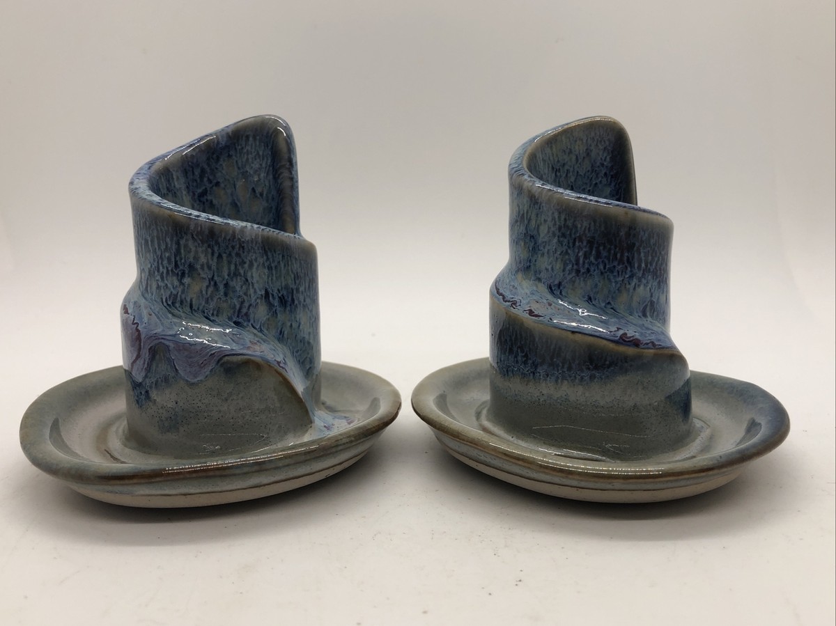 Craquelé Glazed Ceramic Candle Holders by Royal Copenhagen, 1950s at