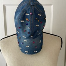 Denim women s Baseball style Cap with Multi Colored Rhinestones NWOT One size