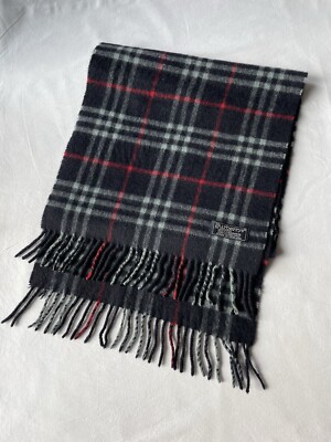 Burberry Scarf Nova check Blue 100% Cashmere genuine vintage