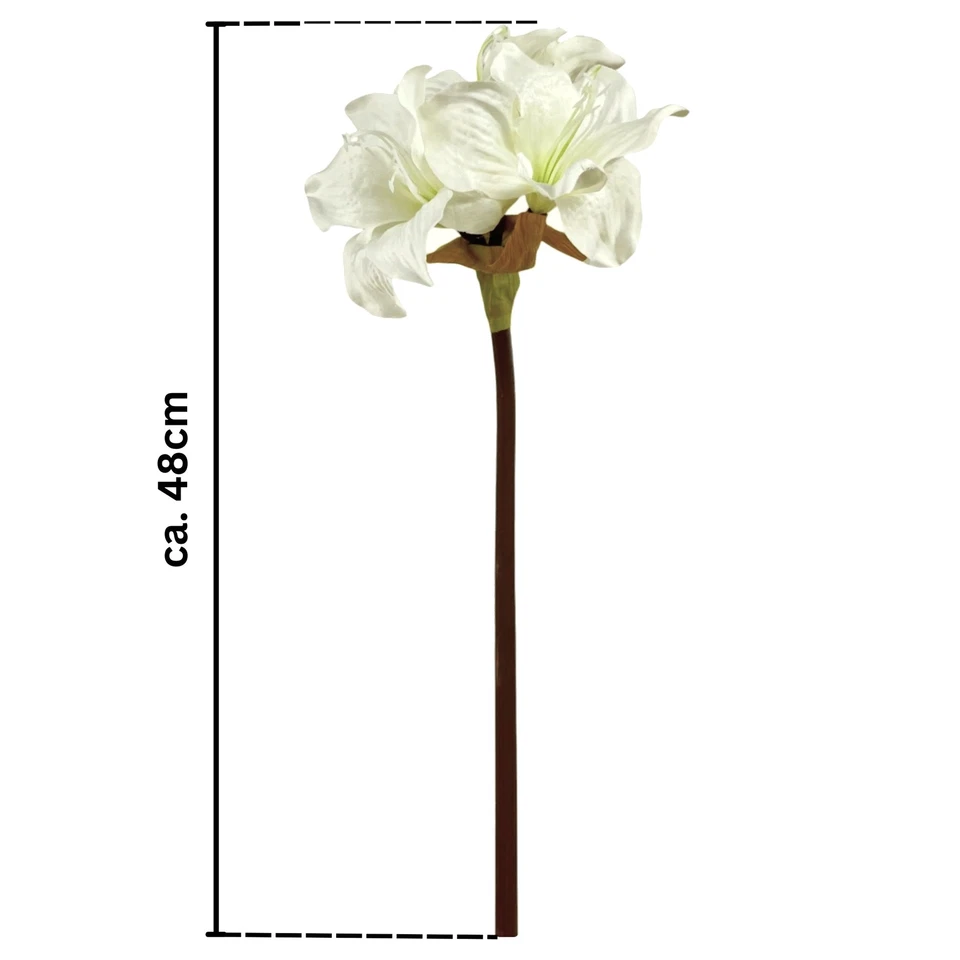 Kunstblume Amaryllis 48cm, 1Stängel, 3 Blüten. Winterdeko Weihnachten Weiß WEISS - Bild 3 von 3