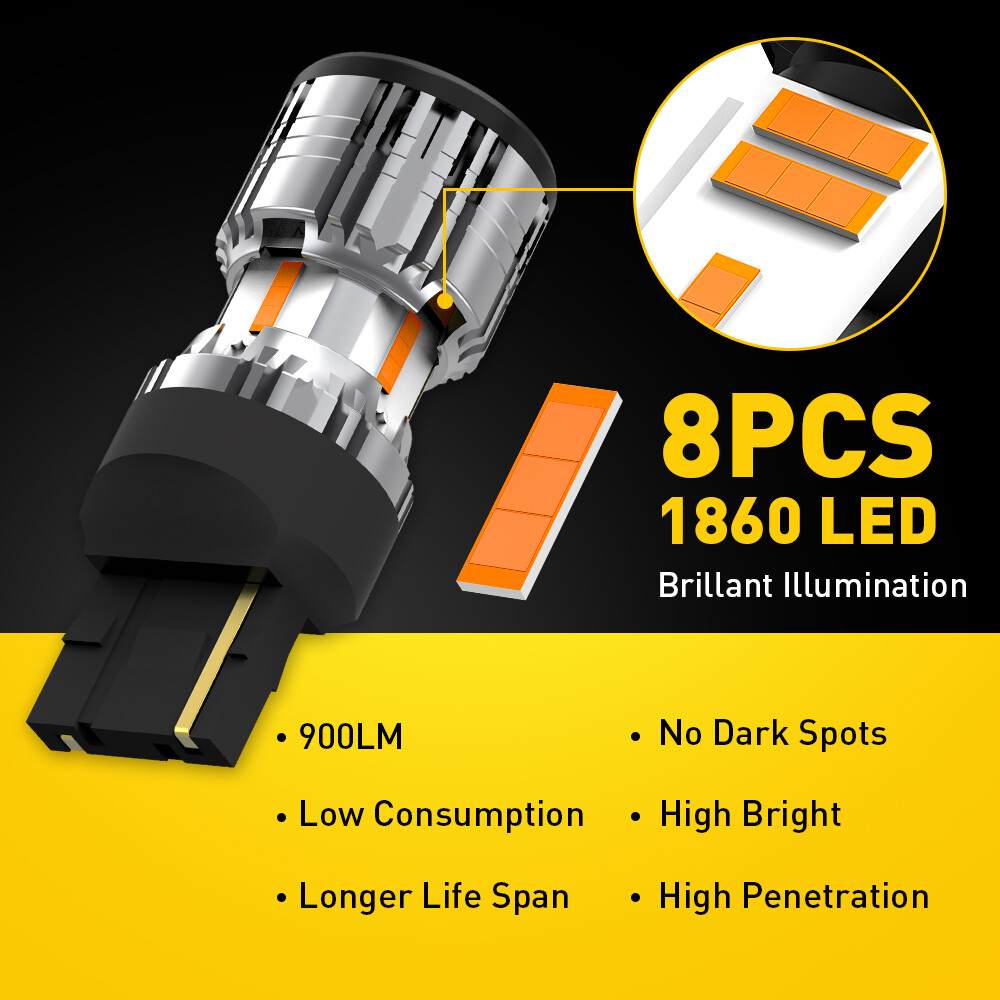 7443 Led Bulb With Built-in Resistor Red AUXITO Amber LED Turn Signal Bulbs - 7443/7440 Size, CANbus, No Hyper Flash, 2800 Lumens Lasfit Amber 7443 - Foto 10