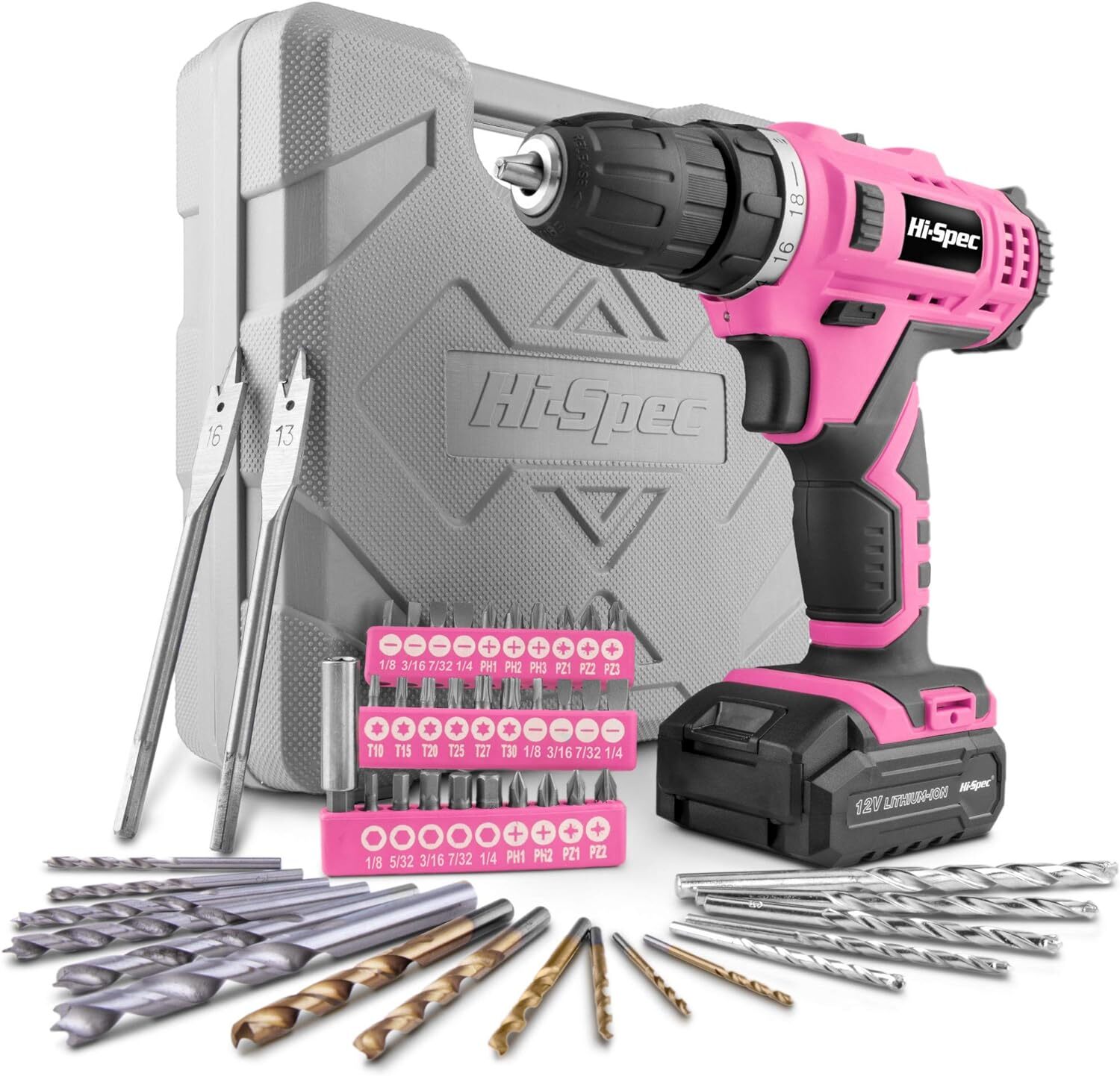 Drill 50 Piece 12V Pink Drill Driver & Multi Bit Set. High Speed Cordless &...